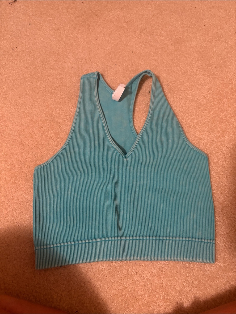 Zenana Outfitters Teal Ribbed V-Neck Racerback Crop Tank